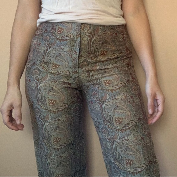 90s Vintage Cropped Patterned Dress Pants - Picture 6 of 10